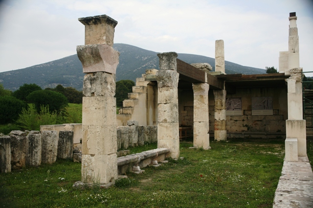 Epidavros - Lower level sleeping wards, with scale model of the building